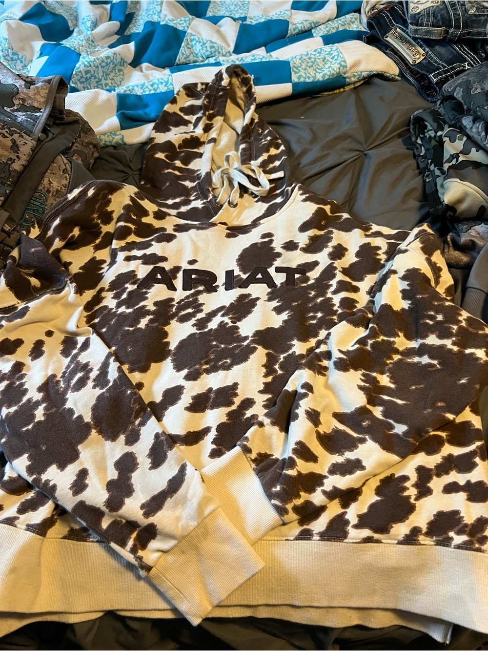 Ariat Cream and Brown Cowprint Hoodie for Kids